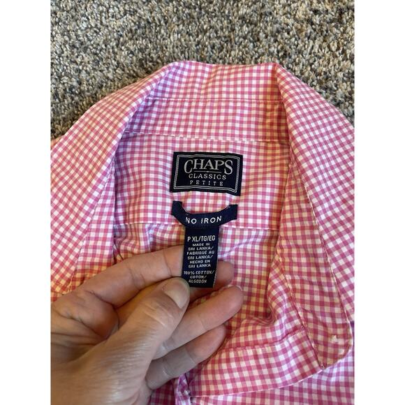 Chaps No Iron Women's Pink White Gingham 3/4 Sleeve Blouse Button-up XLP - Picture 3 of 6